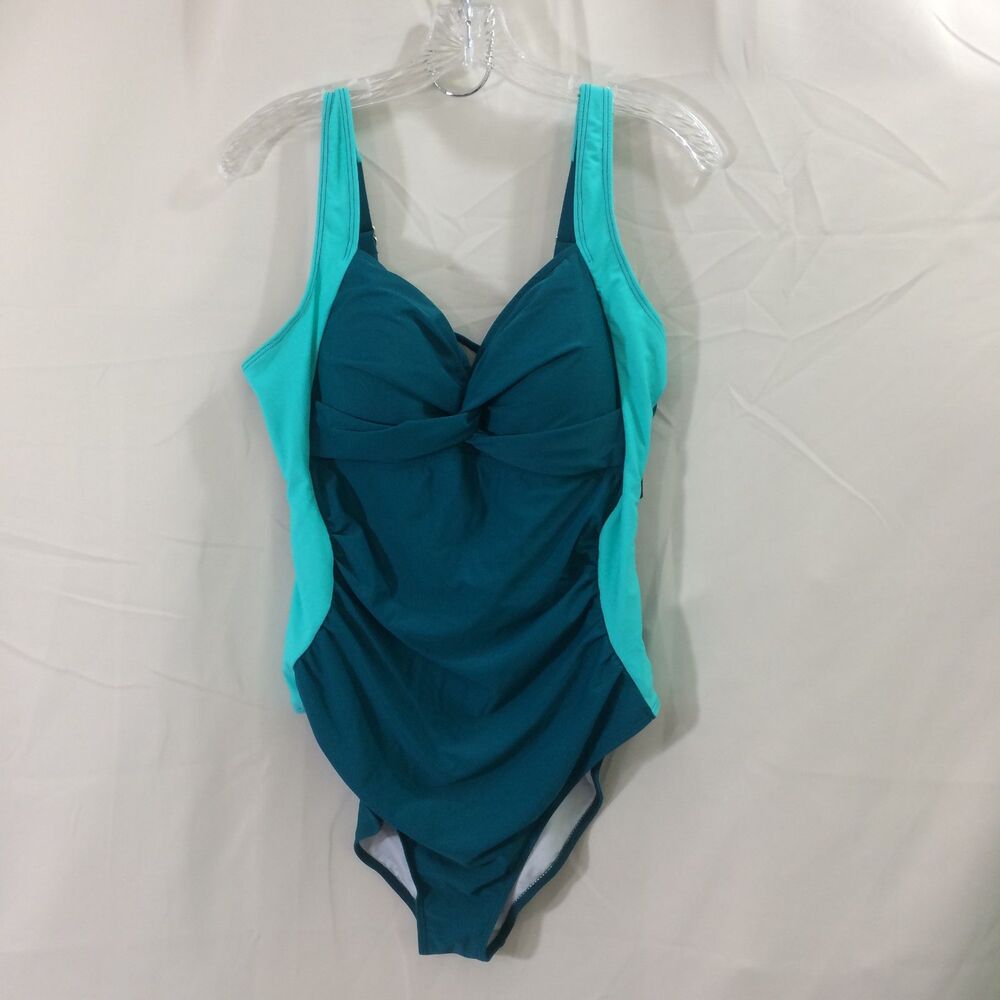 Blooming Jelly One Piece Swimsuit Green Aqua Twist Front Size XXL NWT - Picture 2 of 6